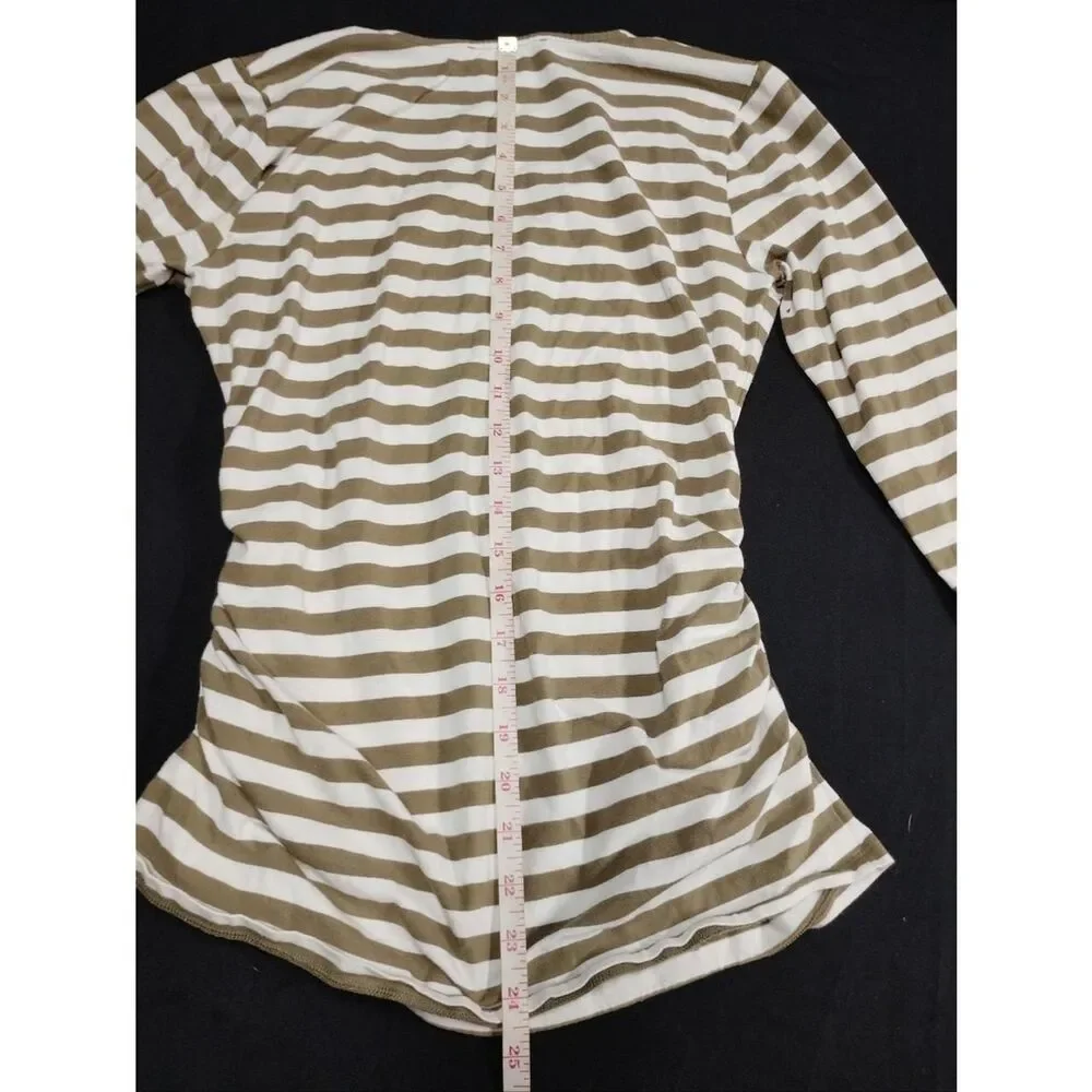 Michael Kors Striped V-Neck Zip Front Women’s Top - Khaki & White